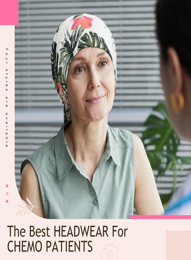 Halfchet 4 Pcs Chemo Headwear for Women Pre Tied Cancer Caps Cotton Head Scarf Turbans for Women Breast Cancer Month Gifts(Floral Pattern) - Image 5